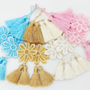 Set of 2 Off White Floral Tassels, Indian Tassels, Boho Chic Tassels